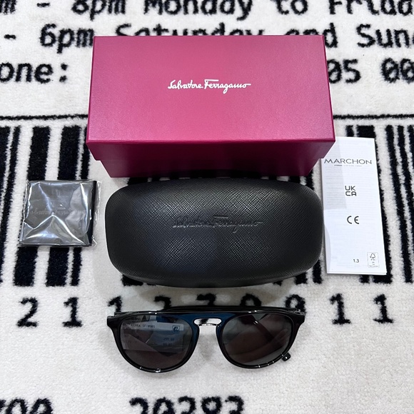 Salvatore Ferragamo Double Gancini 54mm Full Frame Aviator - Black - Picture 1 of 10